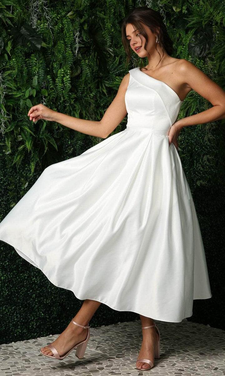 Robes de soirée pour femmes / Robe de soirée asymétrique plissée, coupe trapèze, longueur thé